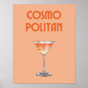 Cocktail cosmopolite Poster de boisson Orange Retr