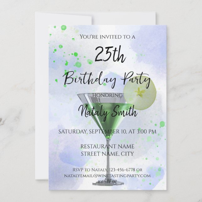 Cocktail de martini verte sur invitation blanche (Devant)