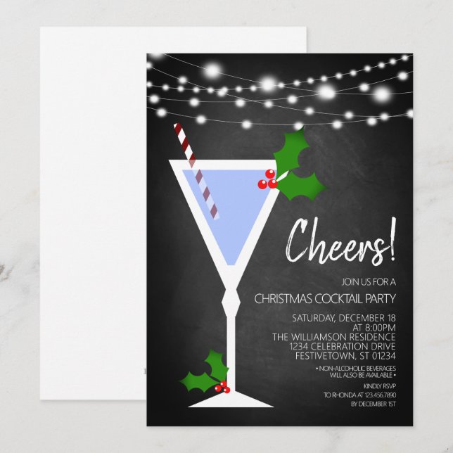 Cocktail de Noël Invitation (Devant / Derrière)
