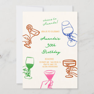 Cocktail Dessin à la main Invitation Anniversaire
