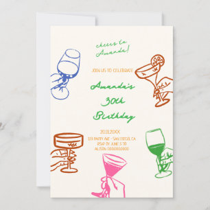 Cocktail Dessin à la main Invitation Anniversaire