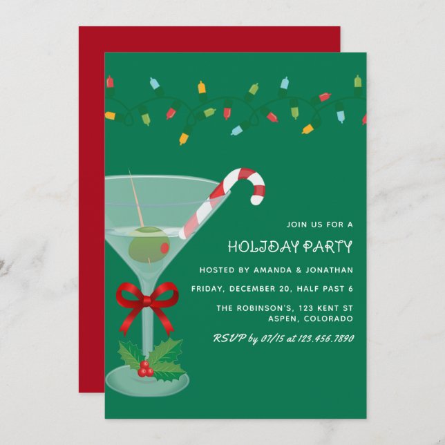 Cocktail festif thème Noël Fête Invitation (Devant / Derrière)