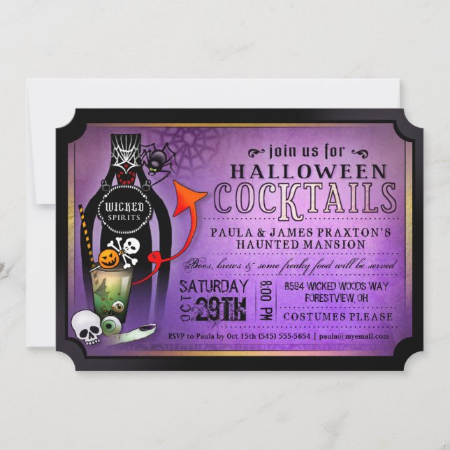 Cocktail Halloween Boissons Purple Invitation (Devant)