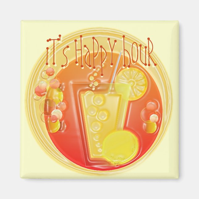 Cocktail Happy Hour 3D (jaune) Magnet (Devant)