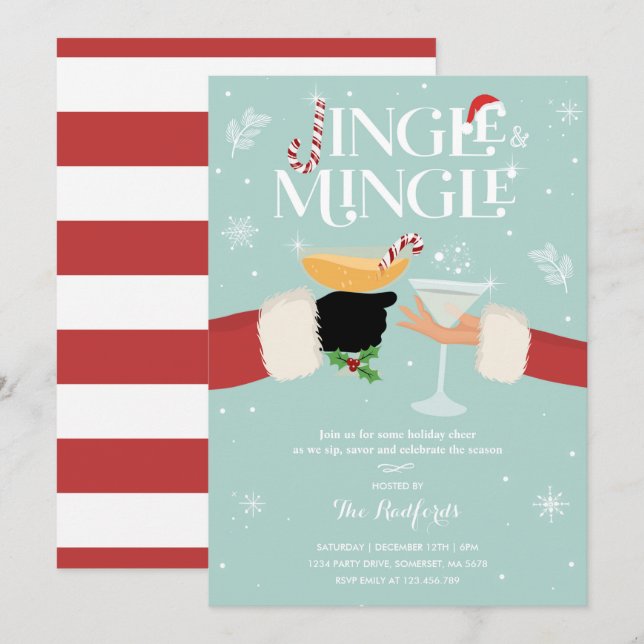 Cocktail Jingle Et Mingle Invitation (Devant / Derrière)