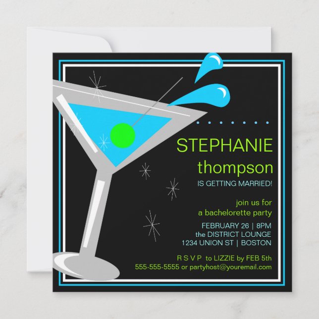 Cocktail Martini Bachelorette Party Invitation (Devant)