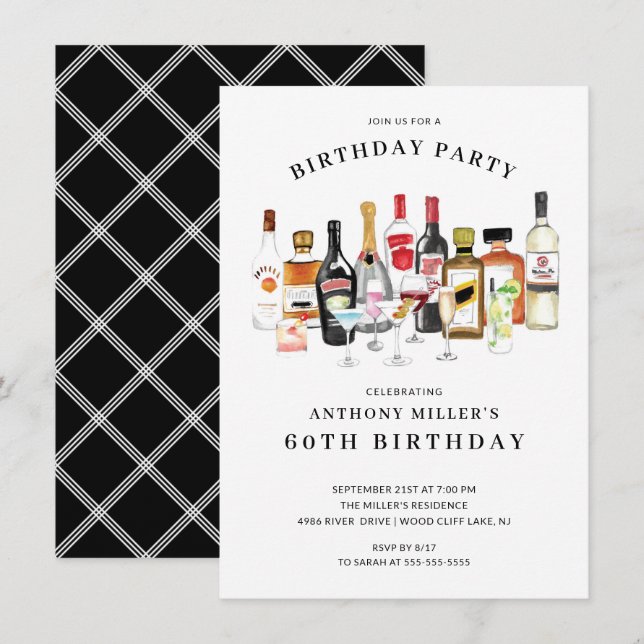 Cocktail moderne Invitation de fête d'anniversaire (Devant / Derrière)