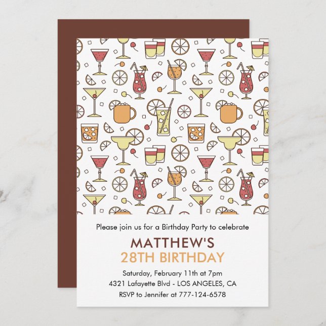 Cocktail Motif 28e anniversaire invitations Modern (Devant / Derrière)