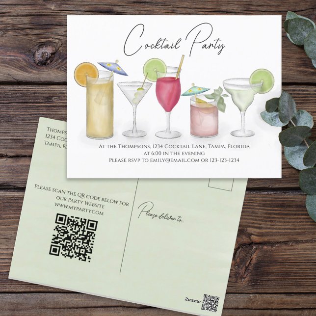 Cocktail Party Watercolor Boissons Invitation (Créateur téléchargé)