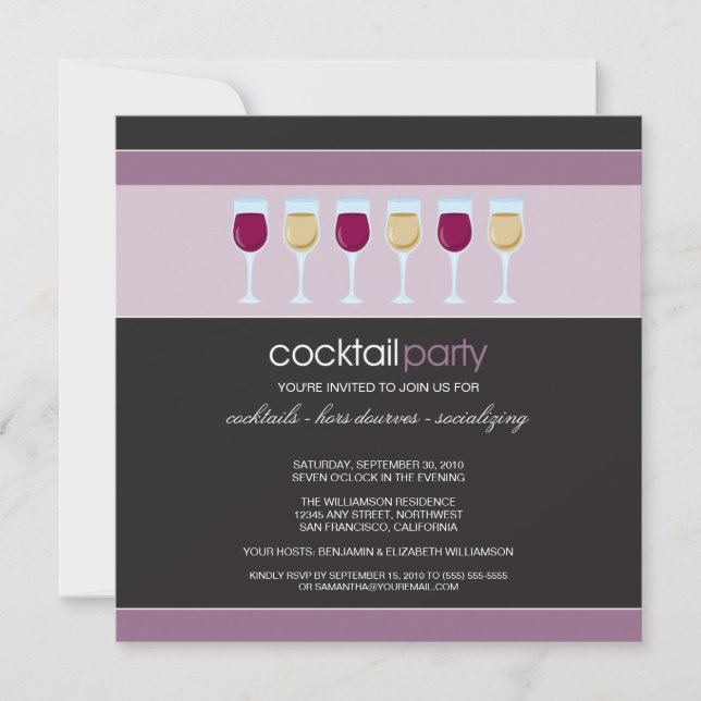 Cocktail Party Wine Glass Invitation (violet) (Devant)
