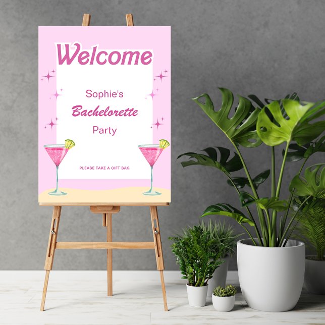 Cocktail Pink Party Bachelorette Affiche de bienve (Pink Party Bachelorette Welcome Sign)