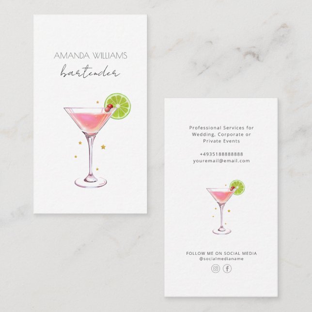 Cocktail Professional Bartender Carte de visite (Devant / Derrière)