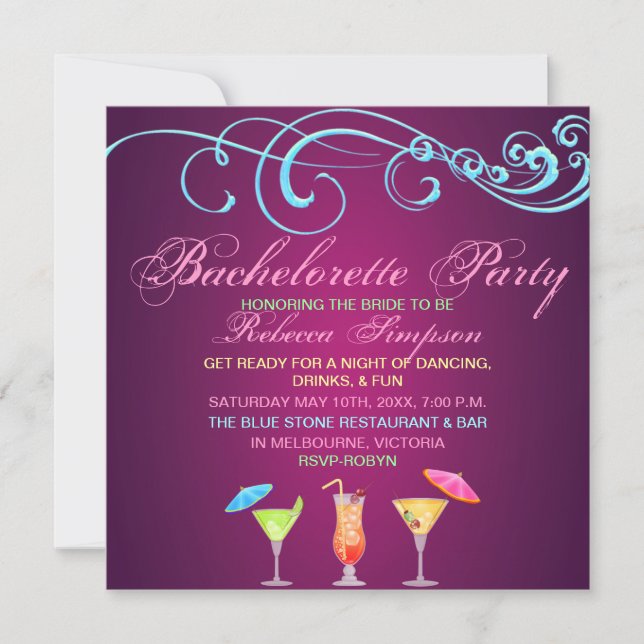 Cocktail rose Heure Bachelorette Fête Invitation (Devant)