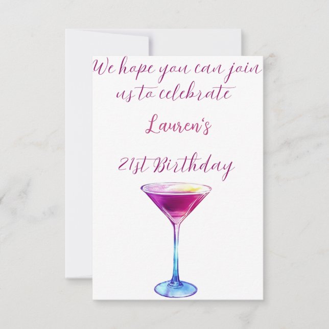 Cocktail simple et élégant Invitation 21e annivers (Devant)
