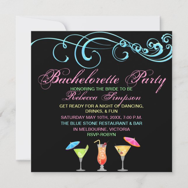 Cocktail Time Bachelorette Party Invitation (Devant)