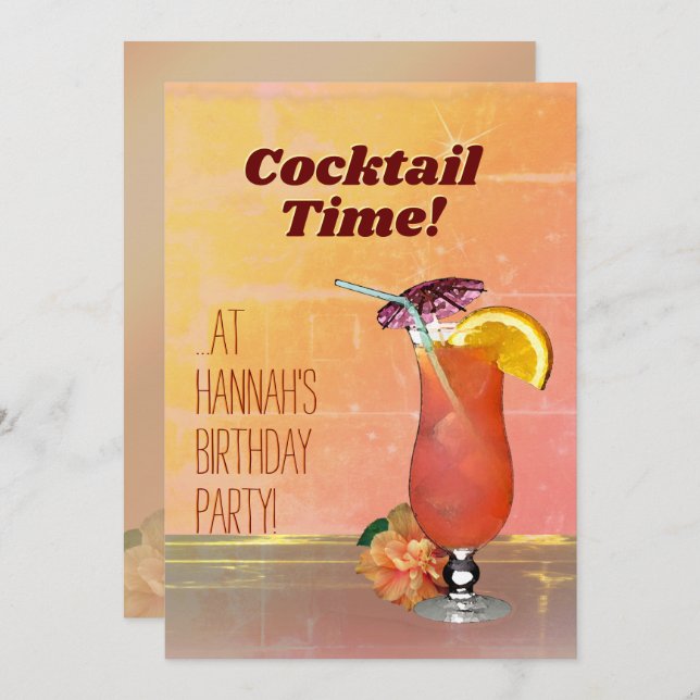 Cocktail Time ! Invitation d'anniversaire (Devant / Derrière)