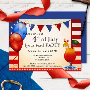 Cocktail vintage 4 juillet Fête Invitation