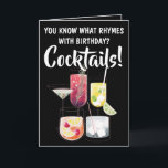 Cocktails amusants, carte d'anniversaire à boire<br><div class="desc">C'Est Amusant De Savoir Avec Quoi Rhymes ? Cocktails ! Carte Anniversaire avec verres à cocktails colorés,  illustrations de boissons.  Commencez les fêtes d'anniversaire avec quelques cocktails !</div>