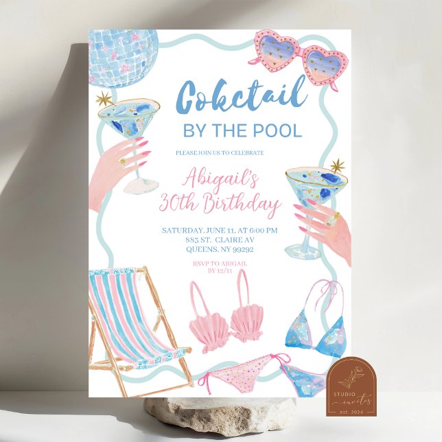 Cocktails by The Pool Birthday Invitation (Créateur téléchargé)