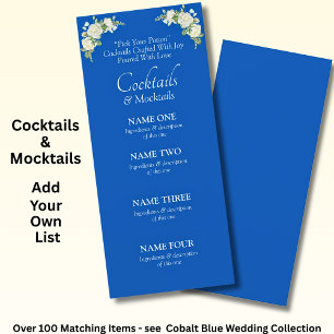 Cocktails Carte Menu Boissons - Cobalt Bleu & Blan