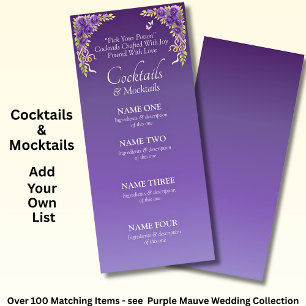 Cocktails Carte Menu Boissons - Fleurs mauves viol