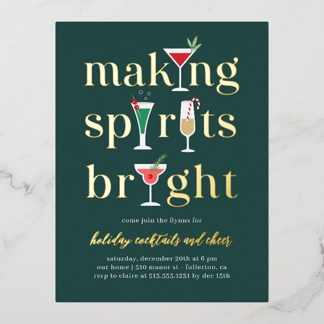 Cocktails de Noël Foil Carte postale (Recto)