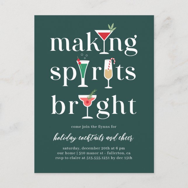 Cocktails de Noël Invitation de vacances Carte pos (Devant)