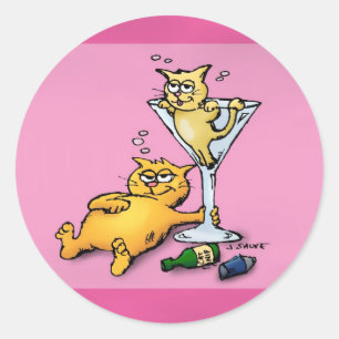 Cocktails et chatons Sticker en caricature rose