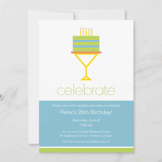 Cocktails et gâteaux Invitation à la fête d'annive (Devant)