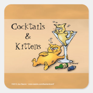 Cocktails & Kittens Gold Cartoon Sticker