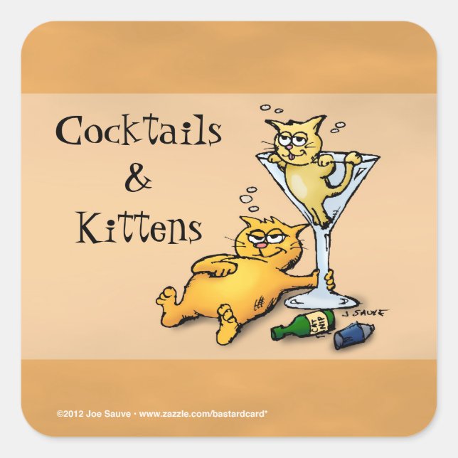 Cocktails & Kittens Gold Cartoon Sticker (Devant)