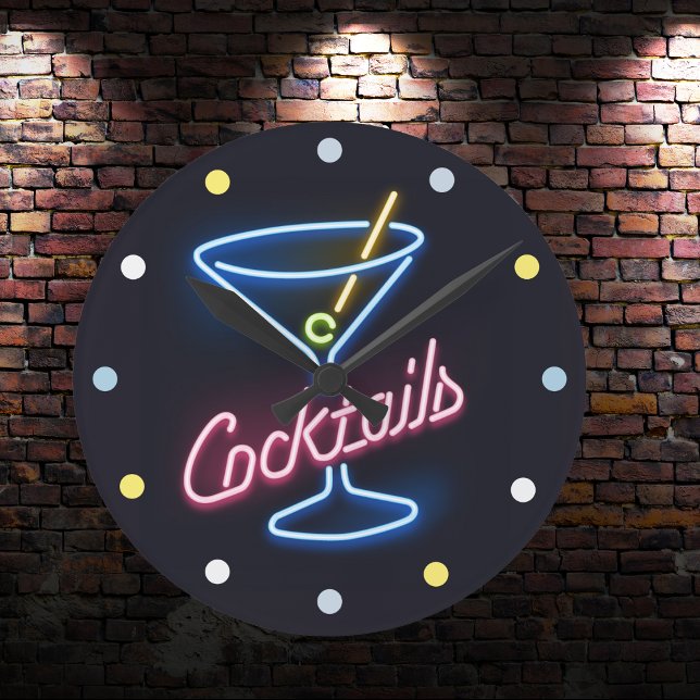 Cocktails Neon Accueil Bar Décor Den Wall Horloge (Créateur téléchargé)