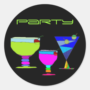 Cocktails Party Neon Boissons sur Sticker noir