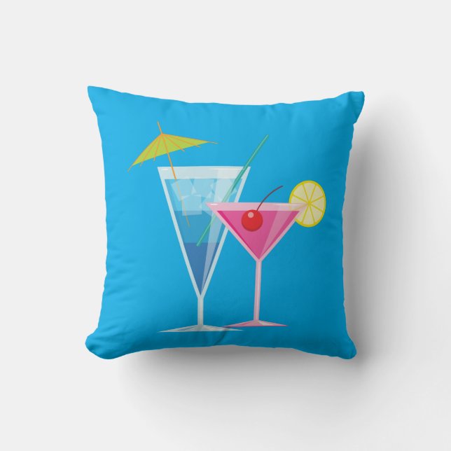 Cocktails tropicaux Coussin d'été en bleu (Recto)