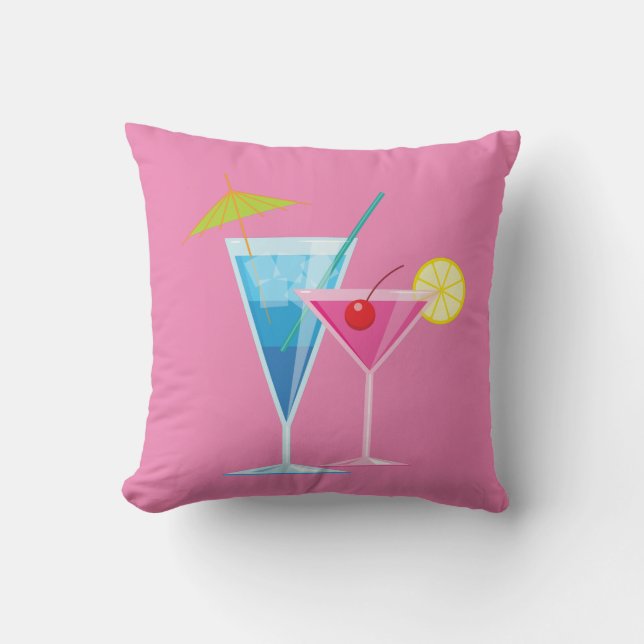 Cocktails tropicaux Coussin d'été sur rose (Recto)