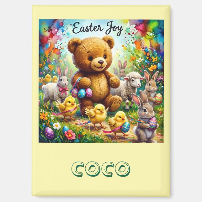 COCO ~ OURS DE PÂQUES Easter Chicks ~  Aimant (Recto)