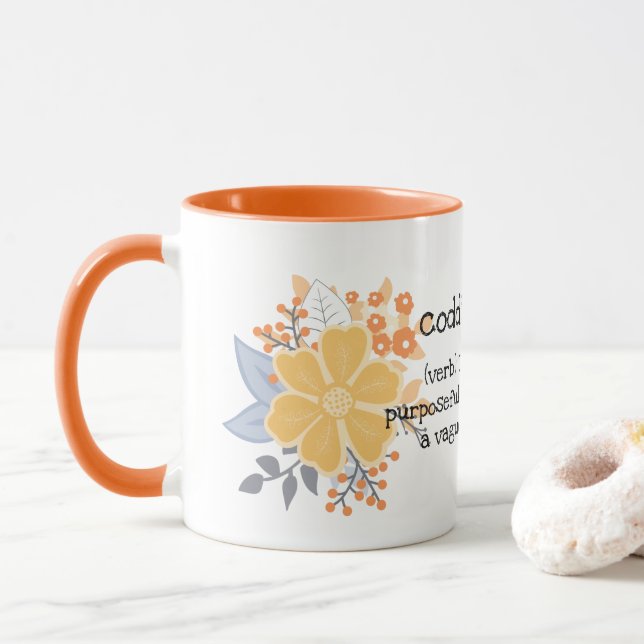 Coddiwomple Orange Gris Fleurs Mug (Avec donut)