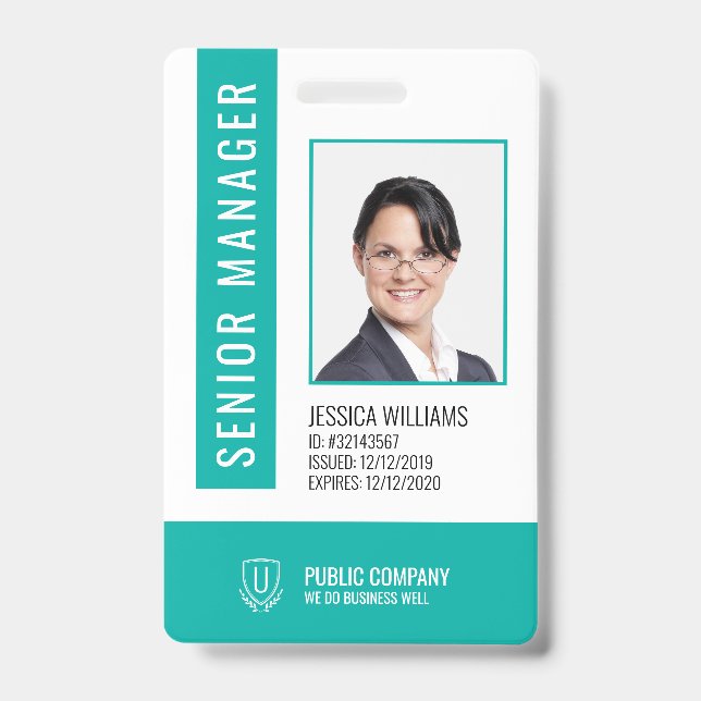 Code-barres vert Code employé Badge d'ID employé (Avant)