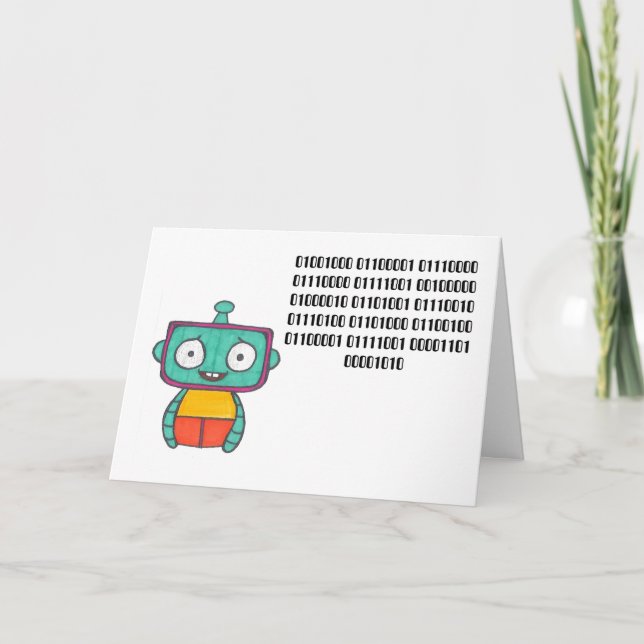 Code binaire Bonne carte d'anniversaire - Robot (Devant)