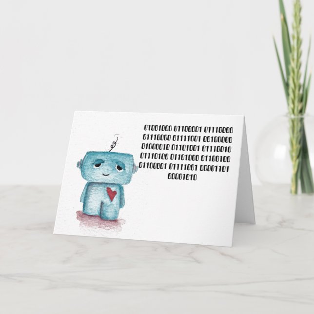 Code binaire Bonne carte d'anniversaire - Robot (Devant)