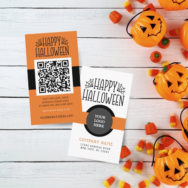Code de remise Halloween moderne Cartes de visite (Modern Halloween Coupon Business Cards Pack of 100 in Orange, Grey, White and Black)