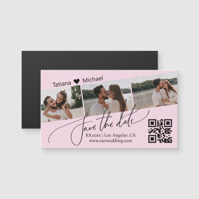 code qr 3 collage de photos magnet rose pour annon (Devant / Derrière)