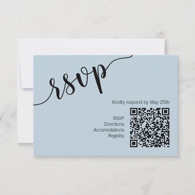 Code QR à script minimal Bleu clair RSVP (Devant)