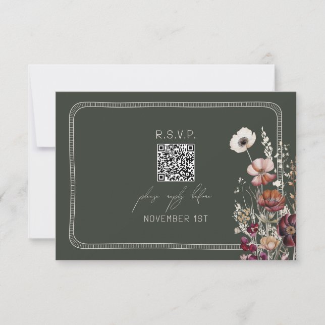 Code QR Anémone Rustique Floral Green Wedding RSVP (Devant)