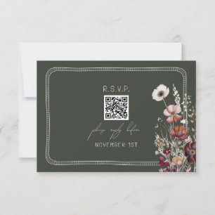 Code QR Anémone Rustique Floral Green Wedding RSVP