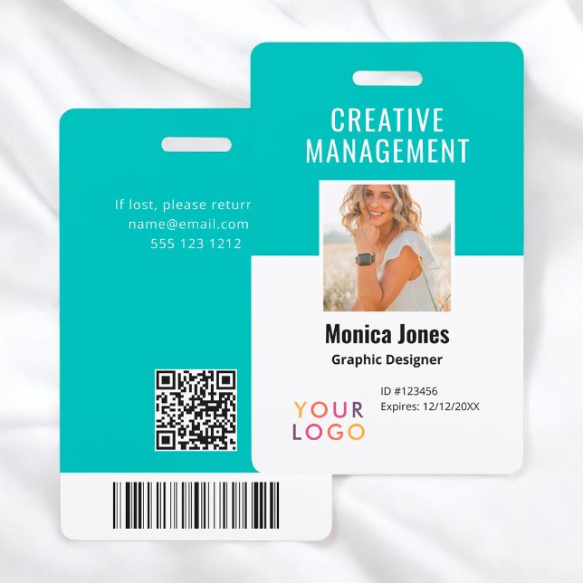 Code QR - Badge Turquoise photo de l'employé (Créateur téléchargé)