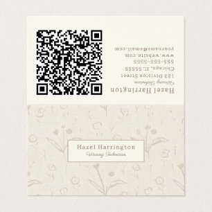 Code QR beige Carte de visite plié minimaliste