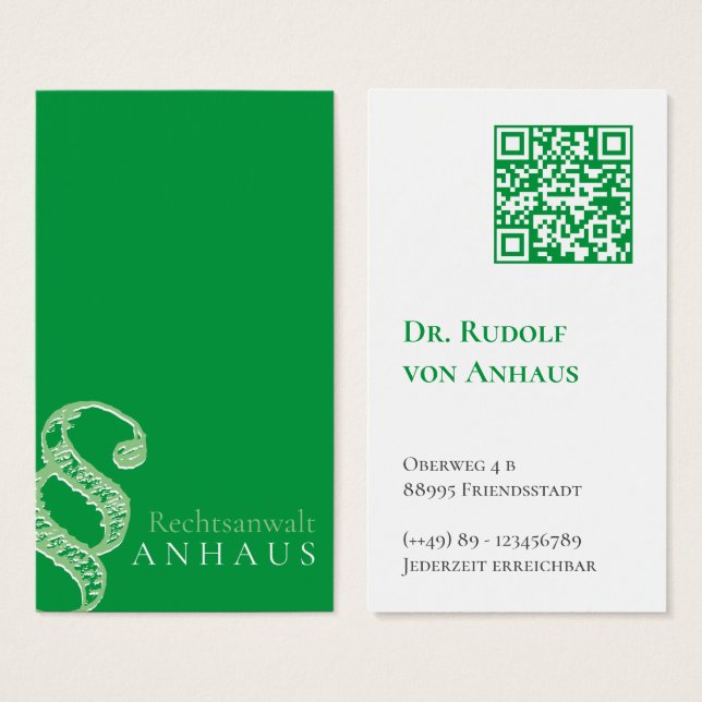 Code QR blanc vert du procureur Cartes de visite (Devant & derrière)