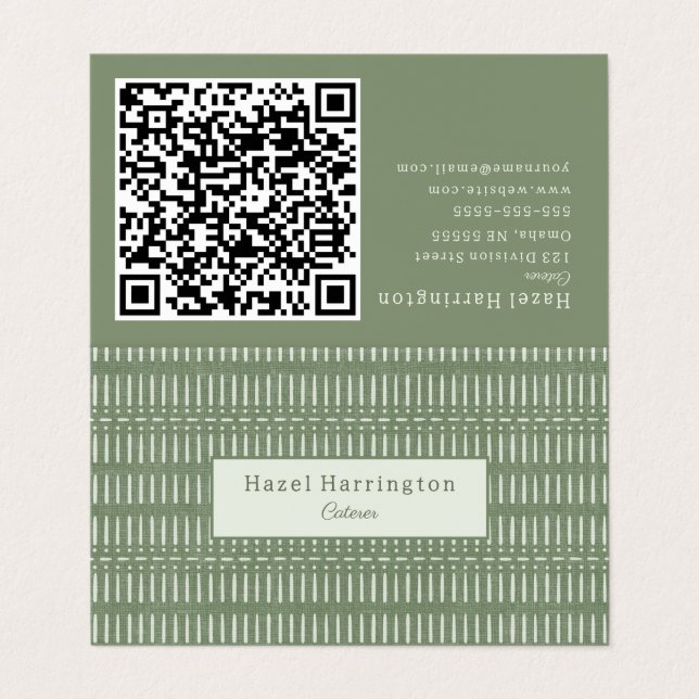 Code QR bohème plié Carte de visite Sage vert (Extérieur déplié)