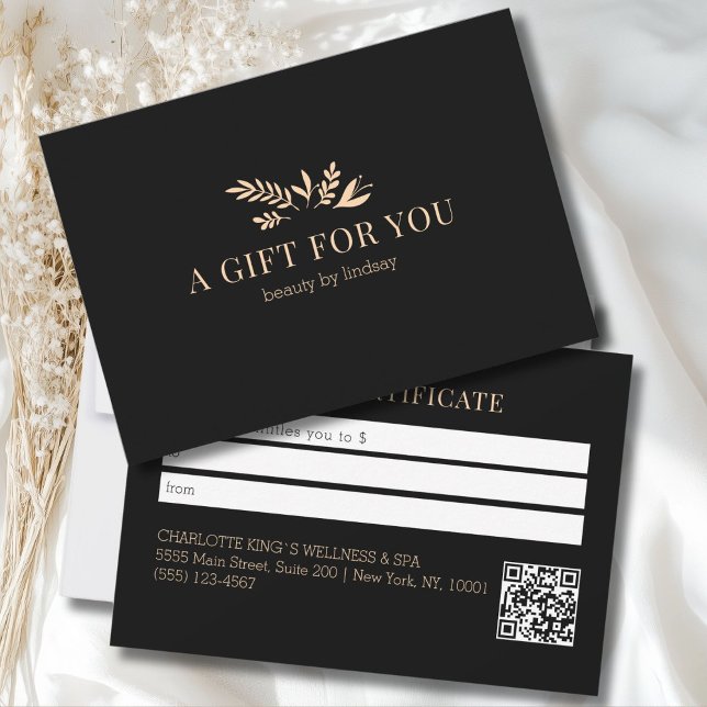Code QR botanique noir minimal pour entreprise (Minimal Black Botanical Business QR Code)